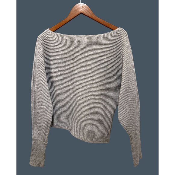 Intermix Gray Wool-Blend Ribbed Knit Sweater With Thumbholes Womens P - Picture 1 of 9